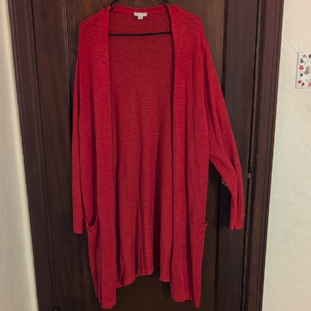 J.Jill Red Linen Blend Long Sleeve Open Cardigan Size 2X